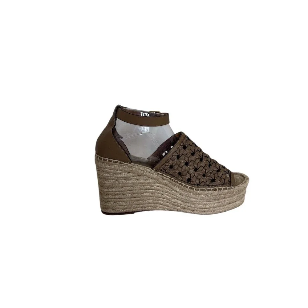 Tory Burch Womens Brown Woven Espadrille Platform Wedge Sandals Ankle Size 10